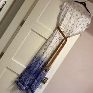 Maxi Dress, lined, w/suede tie belt